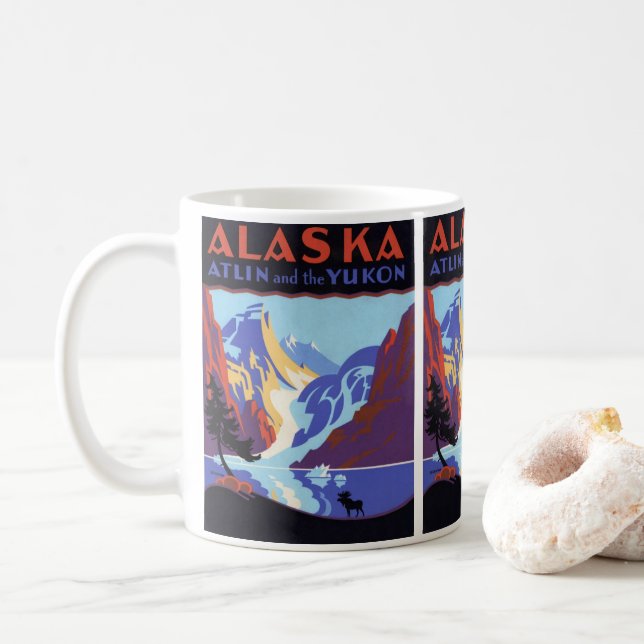 Vintages Alaska-Reiseplakat, Atlin und Yukon Kaffeetasse (Mit Donut)
