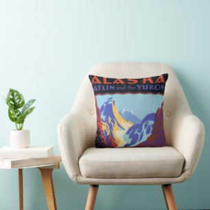 Vintages Alaska-Reiseplakat, Atlin und Yukon Kissen