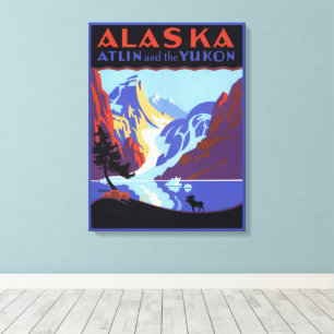Vintages Alaska-Reiseplakat, Atlin und Yukon Leinwanddruck