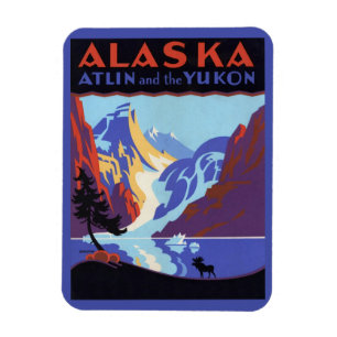 Vintages Alaska-Reiseplakat, Atlin und Yukon Magnet