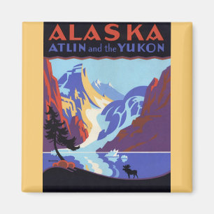 Vintages Alaska-Reiseplakat, Atlin und Yukon Magnet