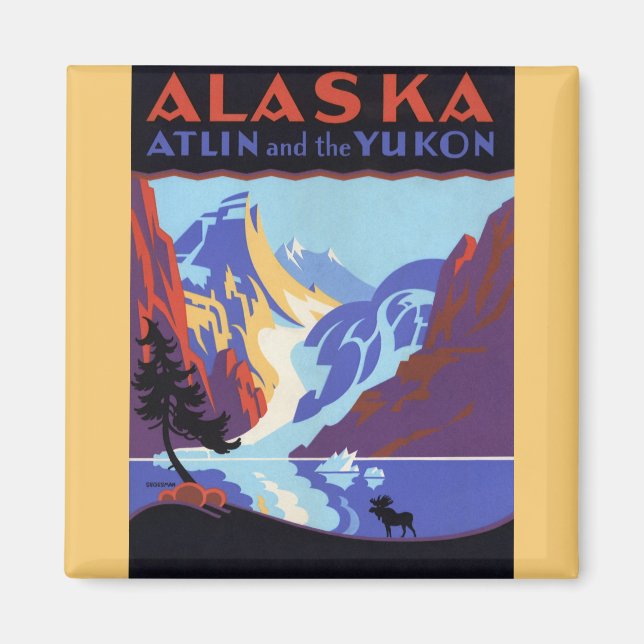 Vintages Alaska-Reiseplakat, Atlin und Yukon Magnet (Vorne)