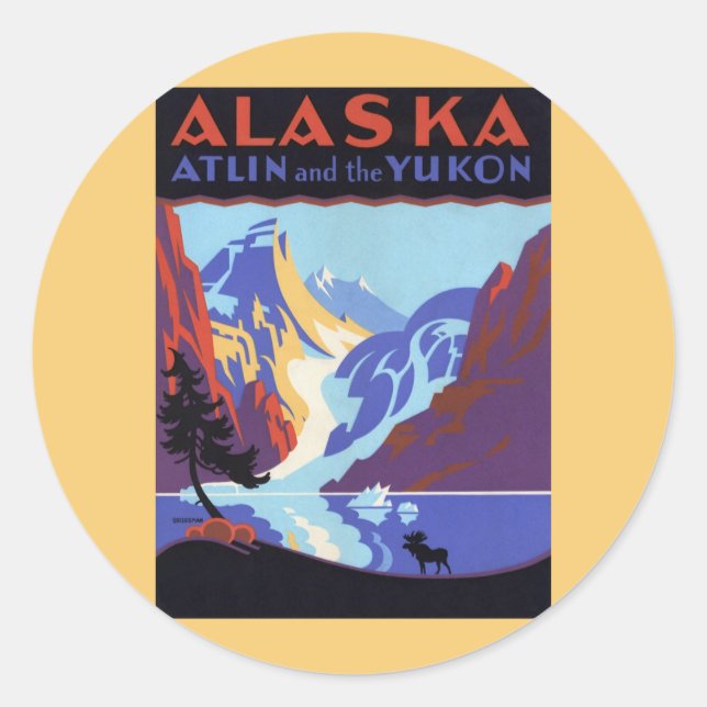 Vintages Alaska-Reiseplakat, Atlin und Yukon Runder Aufkleber (Vorderseite)