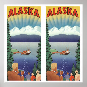 Vintages Alaska Reiseplaner Kunst, Landschaftliche Poster