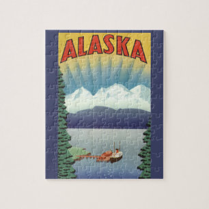 Vintages Alaska Reiseplaner Kunst, Landschaftliche Puzzle