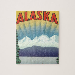 Vintages Alaska Reiseplaner Kunst, Landschaftliche Puzzle