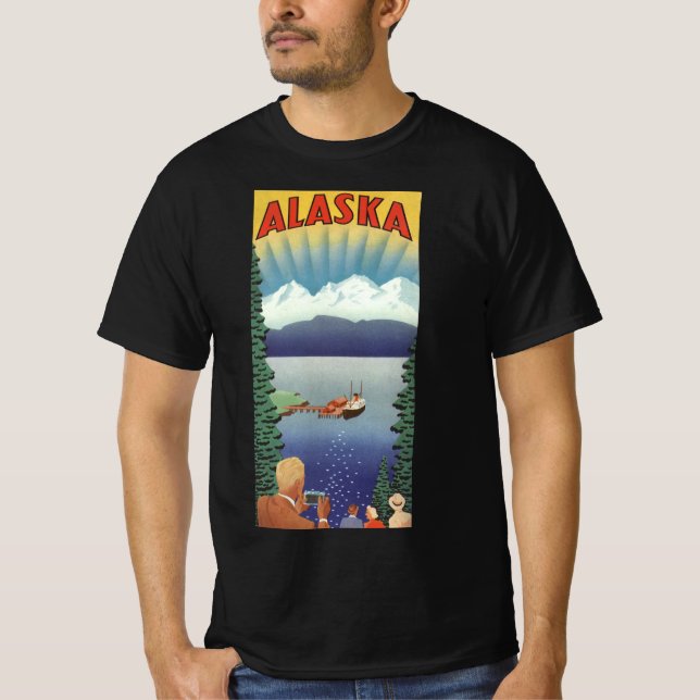 Vintages Alaska Reiseplaner Kunst, Landschaftliche T-Shirt (Vorderseite)
