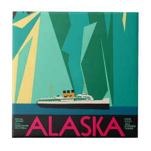 Vintages Alaska Reiseplaner Kunst, Taku Gletscher Fliese