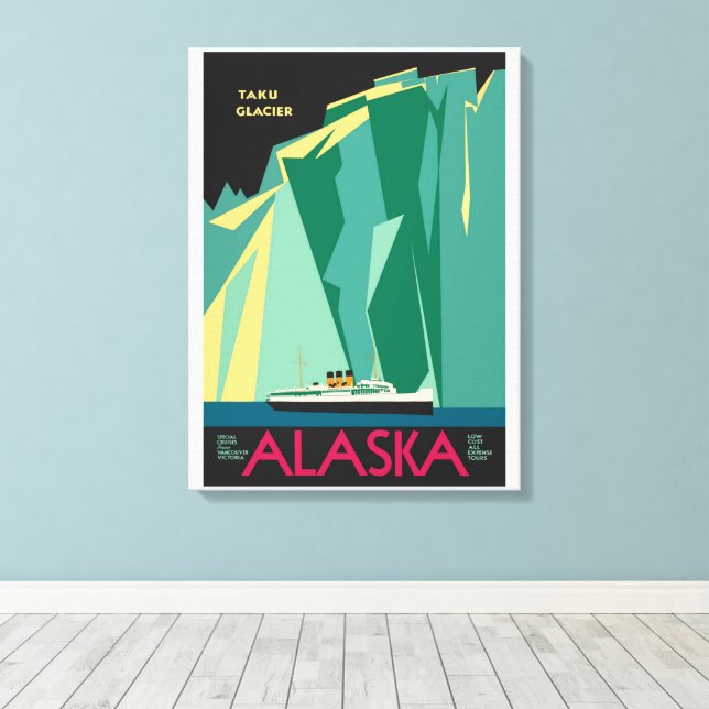 Vintages Alaska Reiseplaner Kunst, Taku Gletscher Leinwanddruck (Insitu (Holzboden))