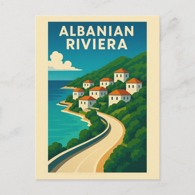 Vintages Albanien - Riviera Postkarte (Vorderseite)