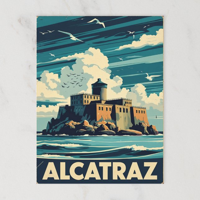 Vintages Alcatraz Island Gefangenes Leuchtturm Postkarte (Von Creator hochgeladen)