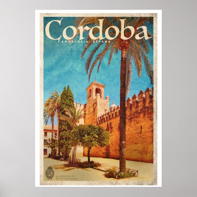 Vintages Alcázar Reiseplaner von Sevilla Poster (Vorne)