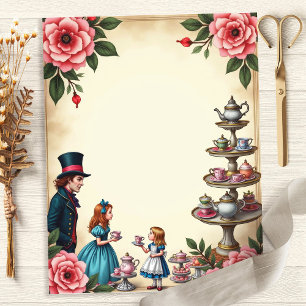 Vintages Alice Mad Hatter Tee Party Blumenpapier