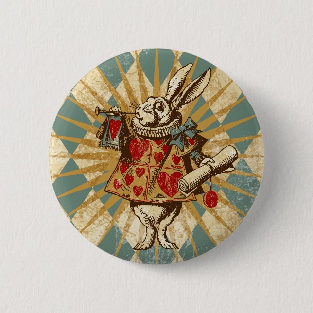 Vintages Alice-Weiß-Kaninchen Button (Vorderseite)