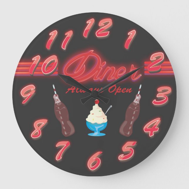 Vintages All American Diner Große Wanduhr (Vorderseite)