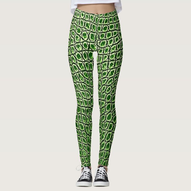 VINTAGES ALLIGATORleder-HELLES BLATT-GRÜN Leggings (Vorderseite)