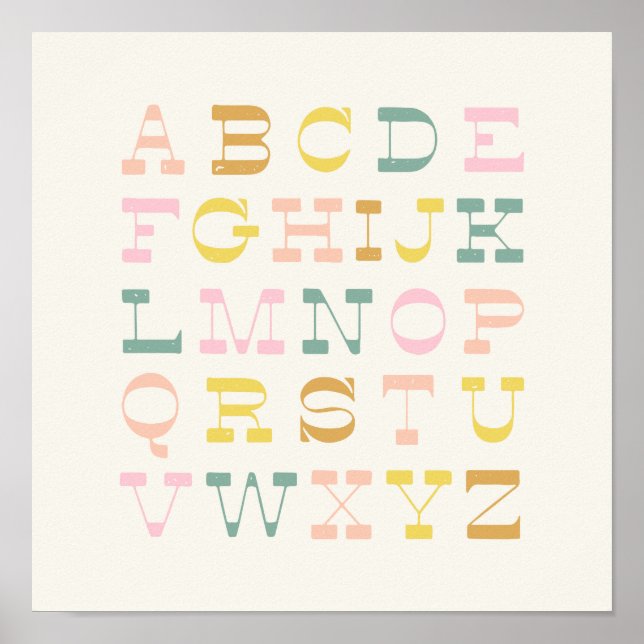 Vintages Alphabet in Pastellfarben Poster (Vorne)