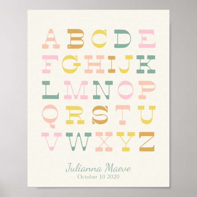 Vintages Alphabet Pastel Kinderzimmer Personalisie Poster (Vorne)