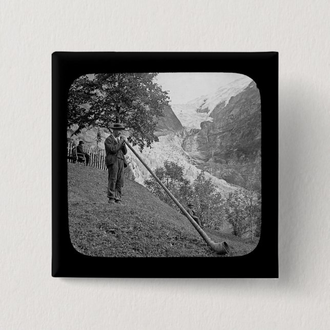 Vintages Alphorn magische Laternen-Dia Button (Vorderseite)