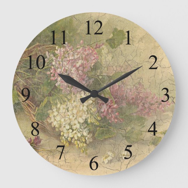 Vintages Alter Chic Blume Wandklemme Große Wanduhr (Vorderseite)