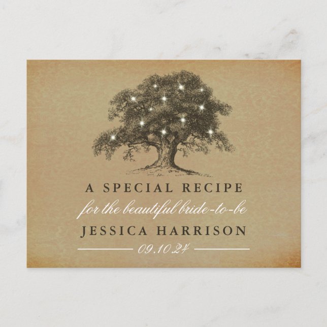 Vintages Altes Eichenbaum Brautparty Rezept Einladungspostkarte (Vorderseite)