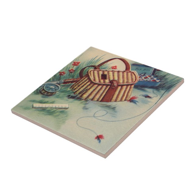 Vintages altmodisches Fliegen-Fischen-Sport-noch Fliese (Seite)