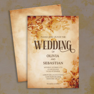 Vintages Altpapier mit Rose Hochzeit Einladung