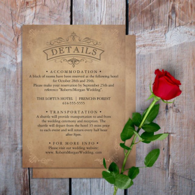 Vintages Altpapier Viktorianische Hochzeitsdetails Begleitkarte (Von Creator hochgeladen)