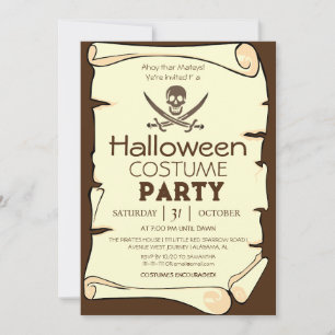 Vintages AltpapierPiraten Halloween KostümParty Einladung