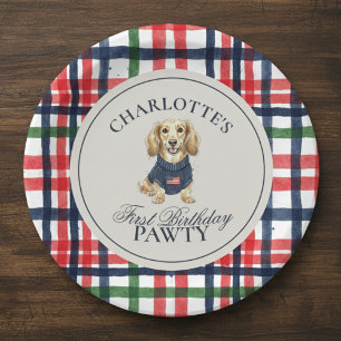 Vintages Amerika Karierte Dackel Erster Geburtstag Pappteller