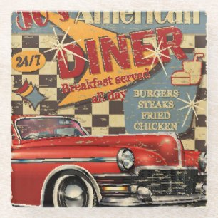 Vintages amerikanisches Diner-Poster: Retro-Stil Glasuntersetzer