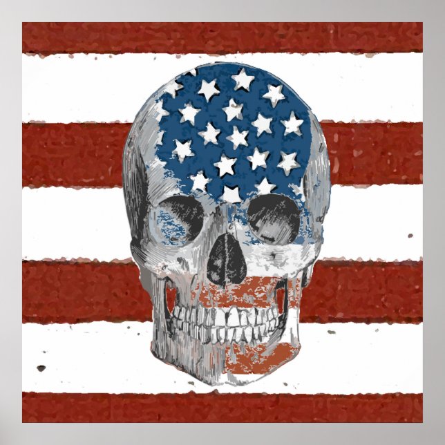 Vintages amerikanisches Flag-Skull-Poster Poster (Vorne)