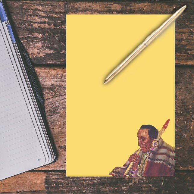 Vintages amerikanisches Kriegerfriedstück Post-it Klebezettel (Native American in traditional clothing with peace pipe on bright yellow large post it notes.)