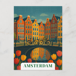 Vintages Amsterdam Fahrräder auf Bridge-Blume Postkarte