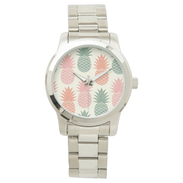 Vintages Ananas Muster 2 Armbanduhr (Vorderseite)