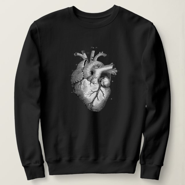 Vintages anatomisches Herz - Schwarzer Pullover (Design vorne)