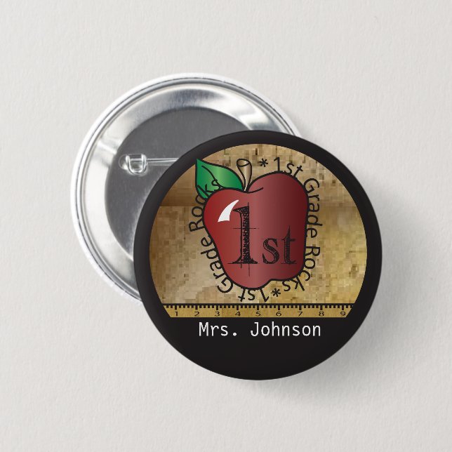 Vintages angeredetes 1. 👩🏫 der Grad des Lehrers Button (Vorne & Hinten)