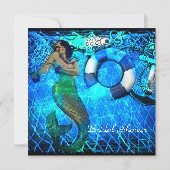 Vintages Ankermeerjungfrau-Strand-Brautparty Einladung (Vorderseite)