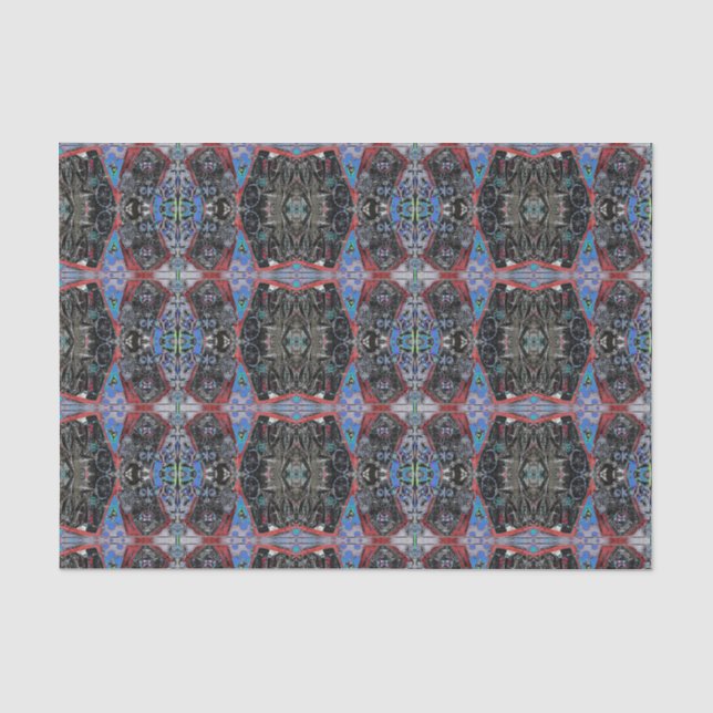 Vintages antikes Muster Blau Rot Decoupage Seidenpapier (Vorderseite)