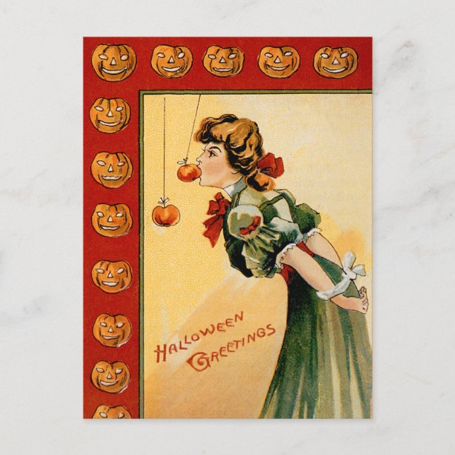 Vintages Apple Bobbing Halloween Postkarte (Vorderseite)