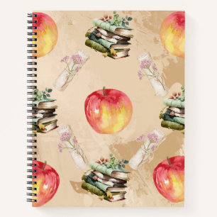 Vintages Apple & Book Pattern - Gemütliches Herbst Notizbuch