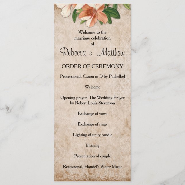 Vintages Apricot Lilies Hochzeitsprogramm Programm (Vorderseite)