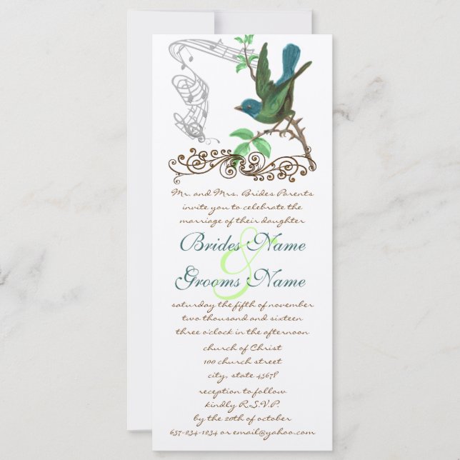 Vintages Aqua & Green Love Bird Wedding Einladung (Vorderseite)