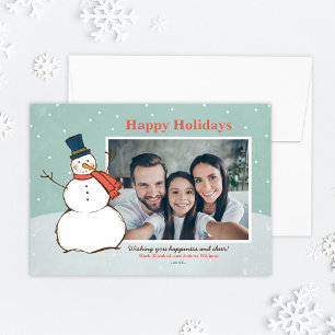 Vintages Aqua Winter Snowman Happy Holidays Foto Feiertagskarte