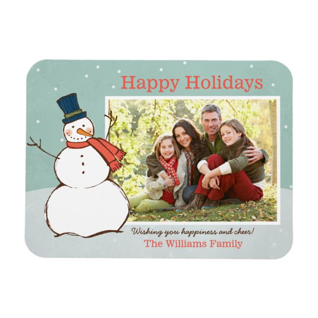 Vintages Aqua Winter Snowman Happy Holidays Foto Magnet (Horizontal)