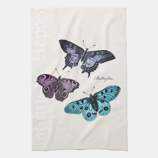 Vintages aquamarines blaues lila rosa geschirrtuch (Vertikal)