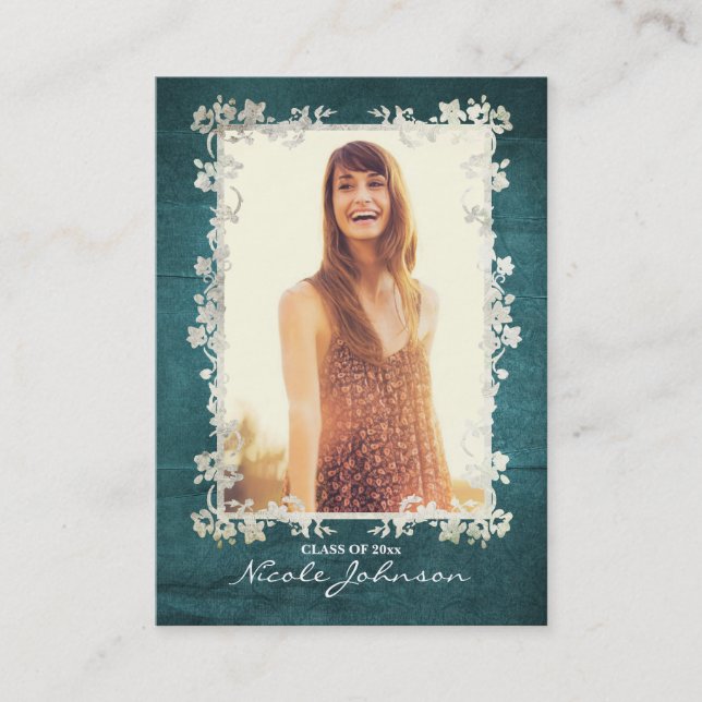 Vintages aquamarines blaues telefonnummerkarte (Vorderseite)