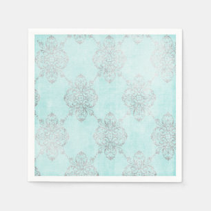 Vintages Aquamarines Damaskepapier Napkins Serviette