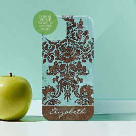 Vintages Aquamarines Damaskusmuster mit Monogramm Case-Mate iPhone Hülle