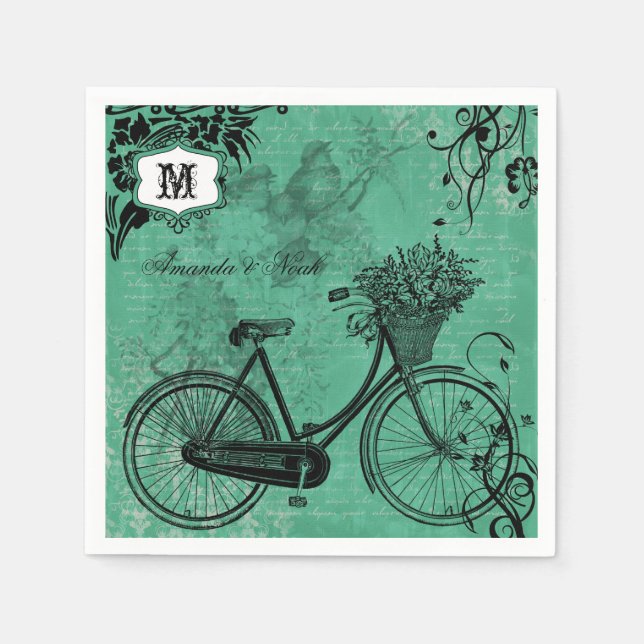 Vintages Aquamarines Fahrradpapier Personalisiert  Serviette (Vorderseite)